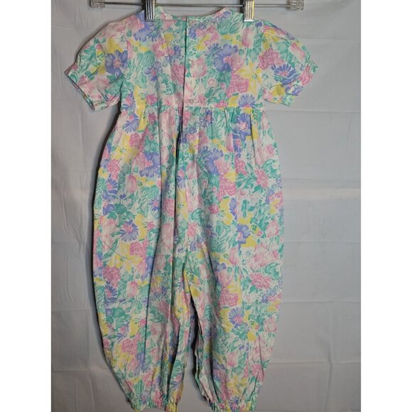 Friedknit Creations Girls Toddler Pastel Floral Romper Sz 3T Ruffles 90s Easter - Picture 10 of 13